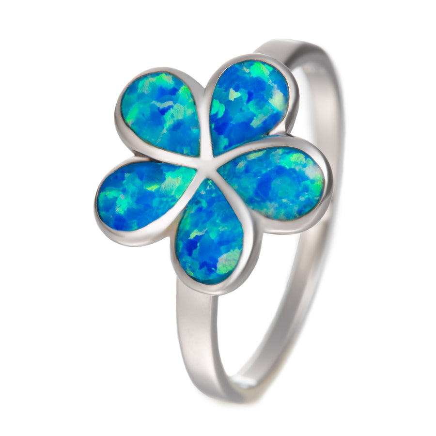 Sterling Silver Opal Plumeria Flower Ring