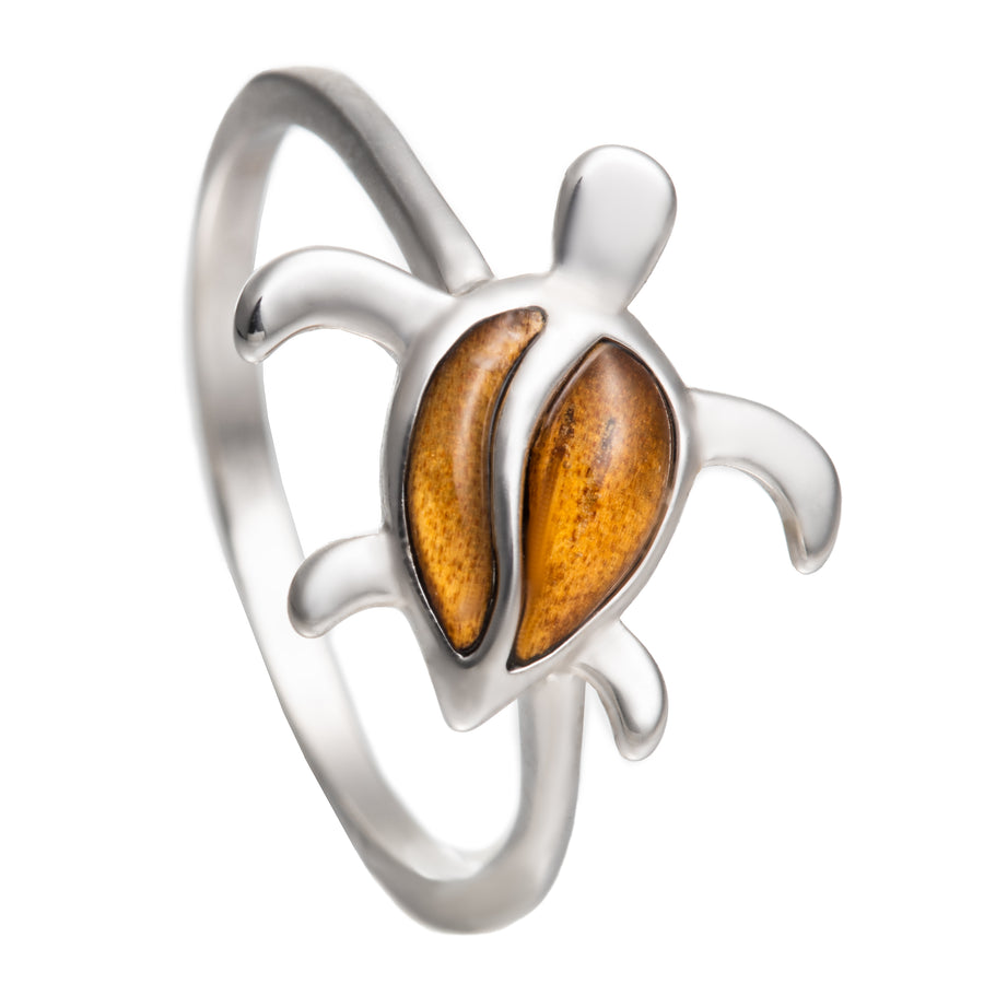 Sterling Silver Koa Wood Turtle S Back Ring