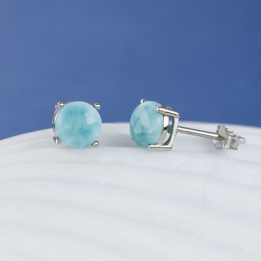 Sterling Silver Natural Larimar Stud Earrings 3mm - 10mm