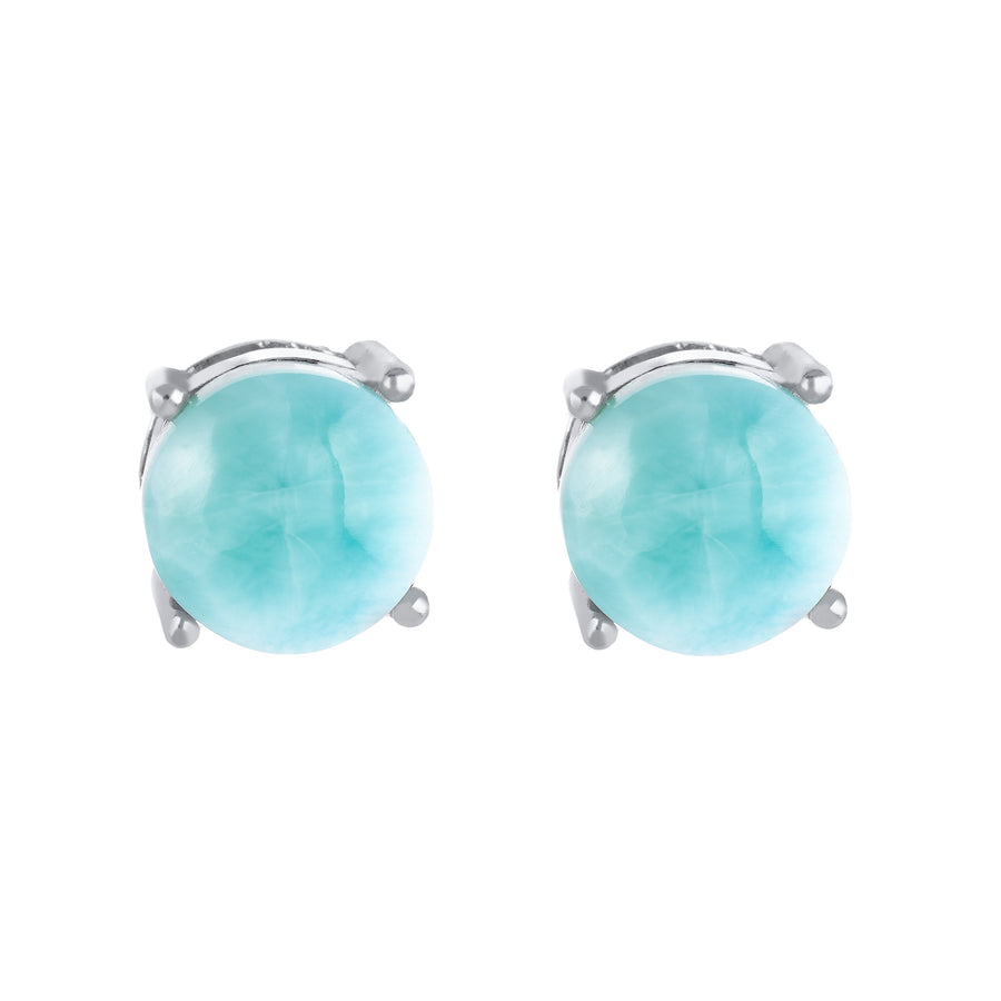 Sterling Silver Natural Larimar Stud Earrings 3mm - 10mm