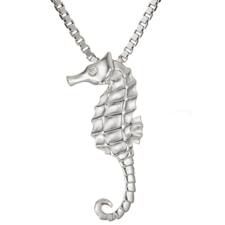 925 Sterling Silver Seahorse Necklace Pendant with 18" Box Chain