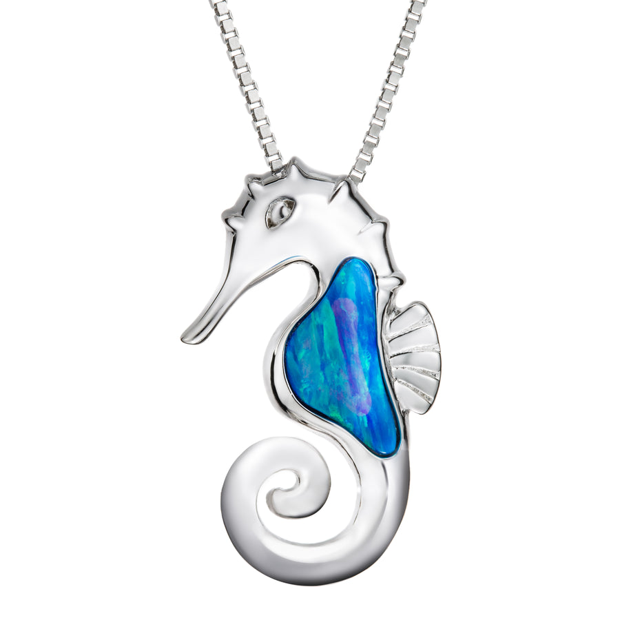 Sterling Silver Blue Opal Seahorse Necklace Pendant