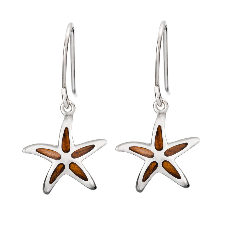 Sterling Silver Koa Wood Starfish Dangle Earrings