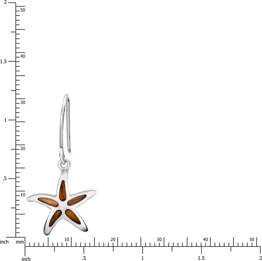 Sterling Silver Koa Wood Starfish Dangle Earrings