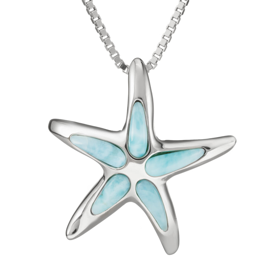 Sterling Silver Natural Larimar Starfish Necklace Pendant