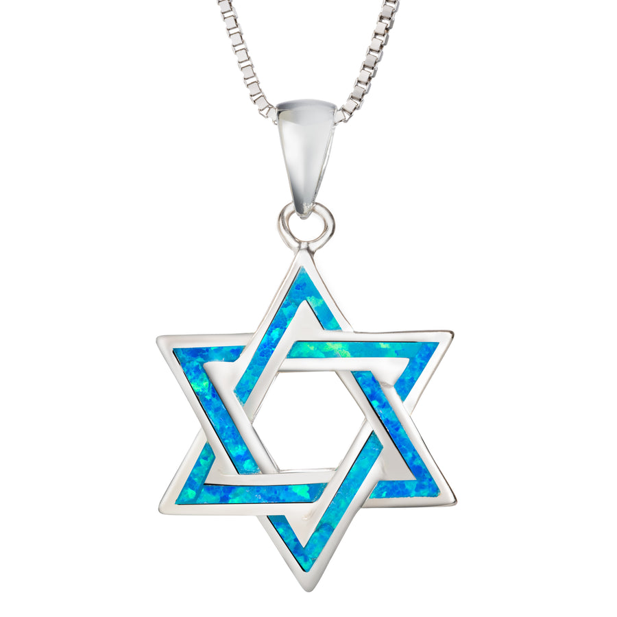 Sterling Silver Blue Opal Star of David Necklace Pendant