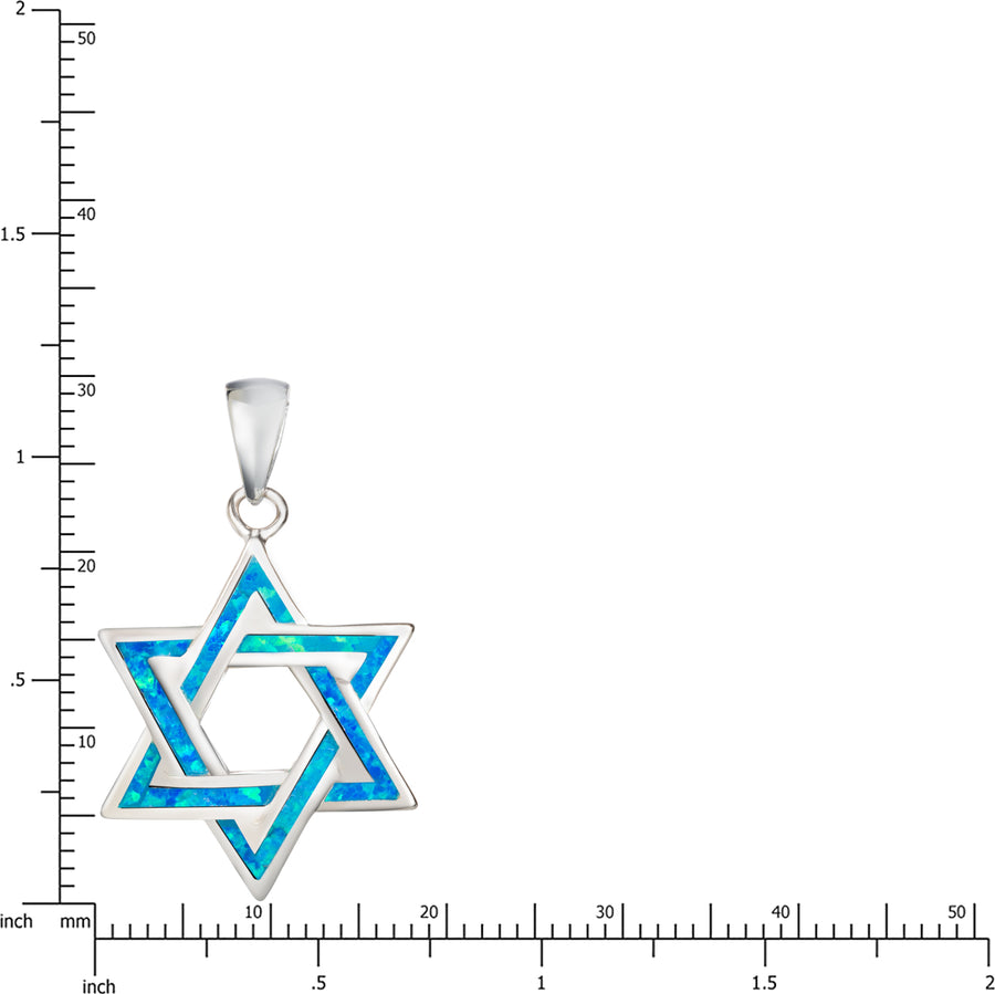 Sterling Silver Blue Opal Star of David Necklace Pendant