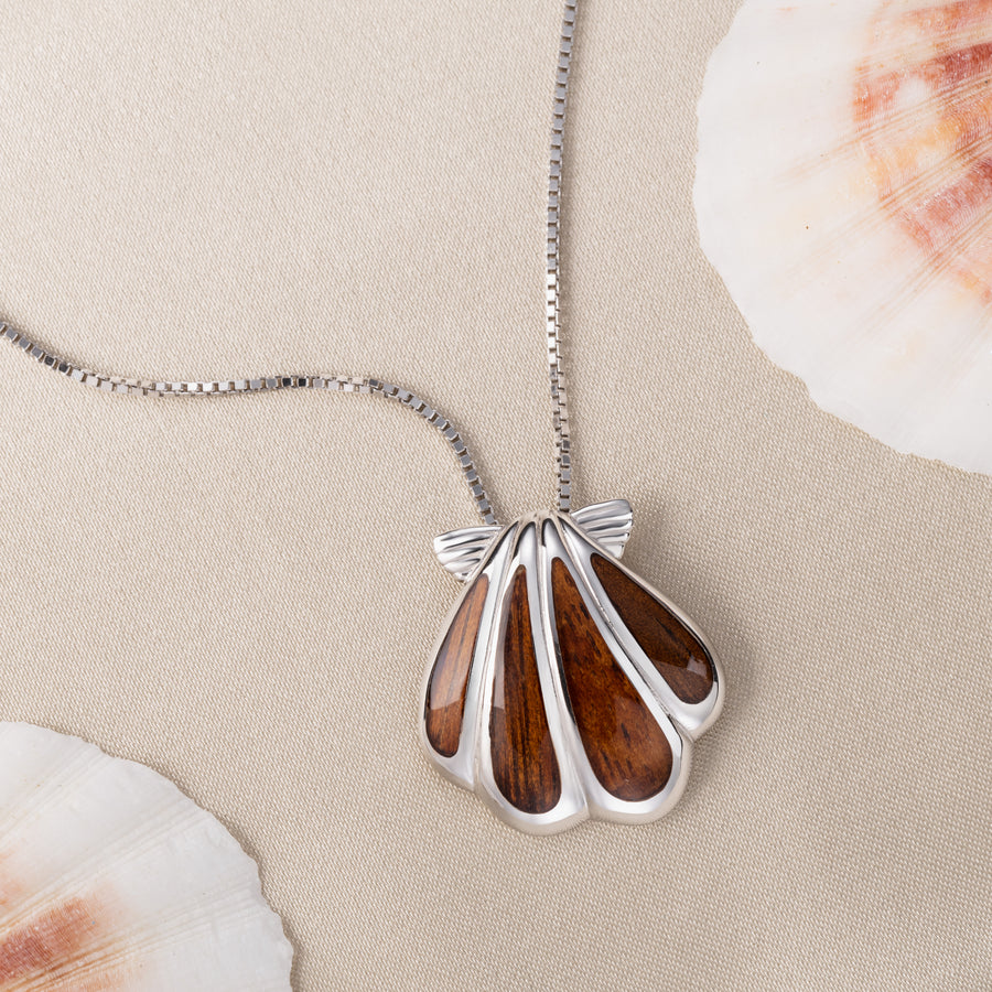 Sterling Silver Koa Wood Sunrise Shell Necklace Pendant