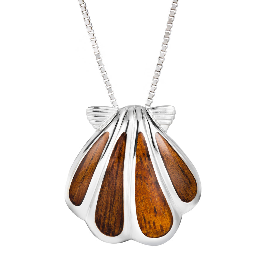 Sterling Silver Koa Wood Sunrise Shell Necklace Pendant