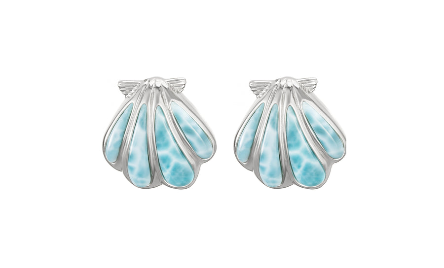 Sterling Silver Natural Larimar Sunrise Shell Stud Earrings