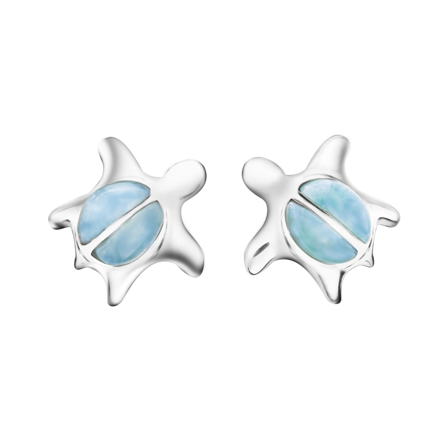 Sterling Silver Larimar Baby Turtle Stud Earrings