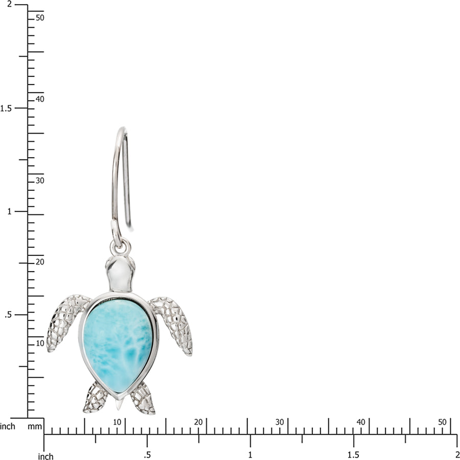 Sterling Silver Natural Larimar Turtle Dangle Hook Earrings