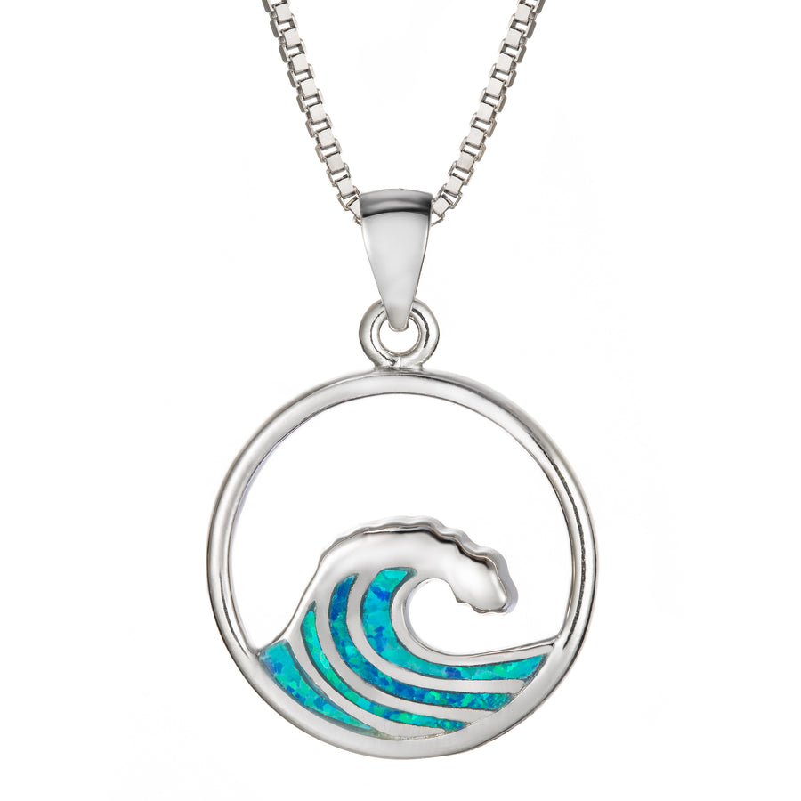 Sterling Silver Blue Opal Wave Necklace Pendant