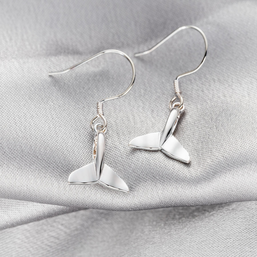 925 Sterling Silver Whale Tail Dangle Earrings