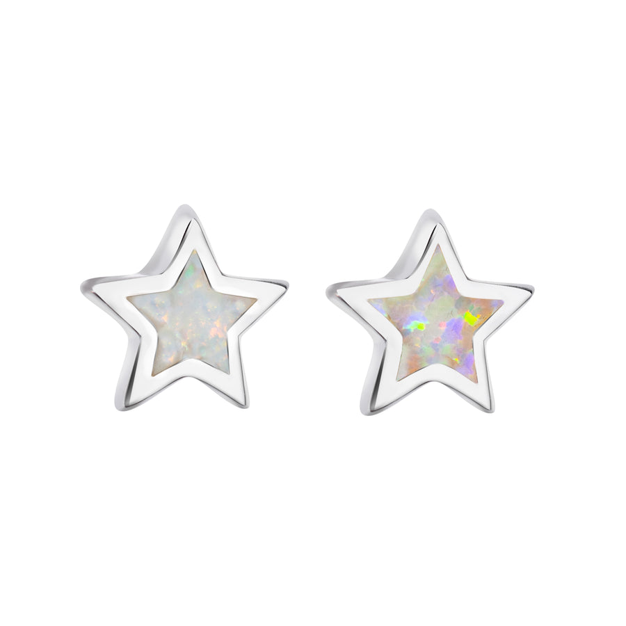 Sterling Silver Opal Star Stud Earrings